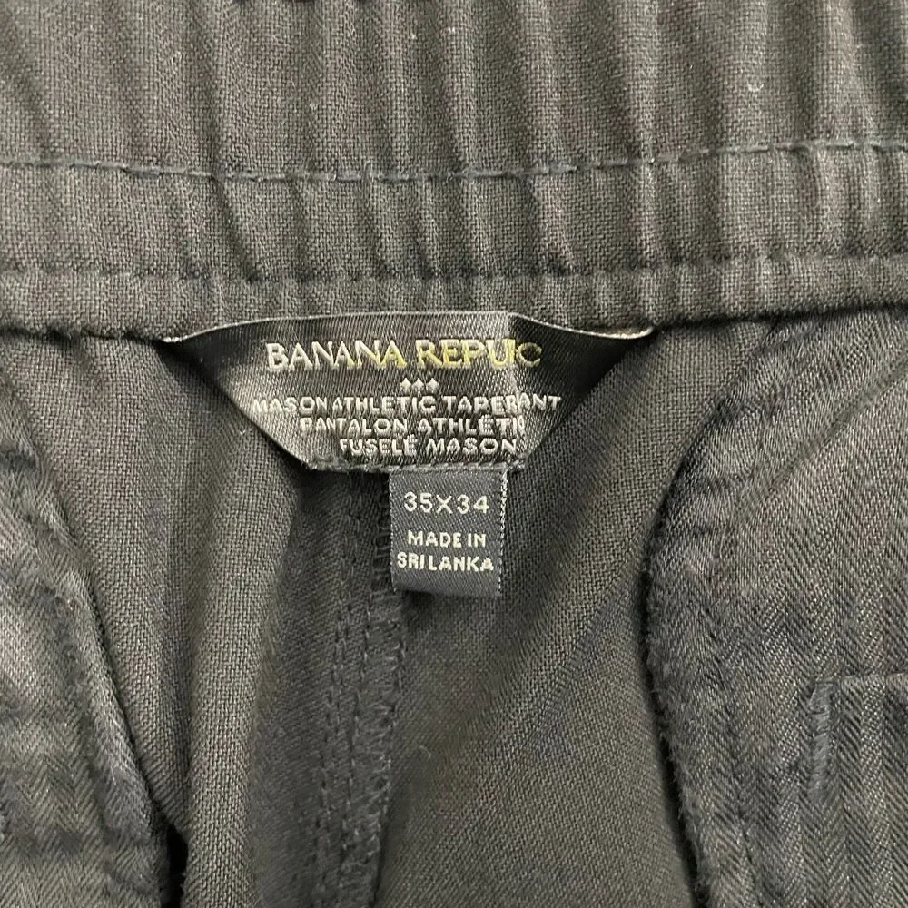 Banana Republic Mason Athletic‎ Tapered Pants Men 35x32 Black Flat Front Stretch